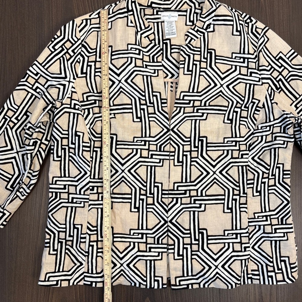 Jaclyn Smith Jacket Womens XL Beige Black Geometric Linen Retro Minimalist Artsy - Picture 15 of 16